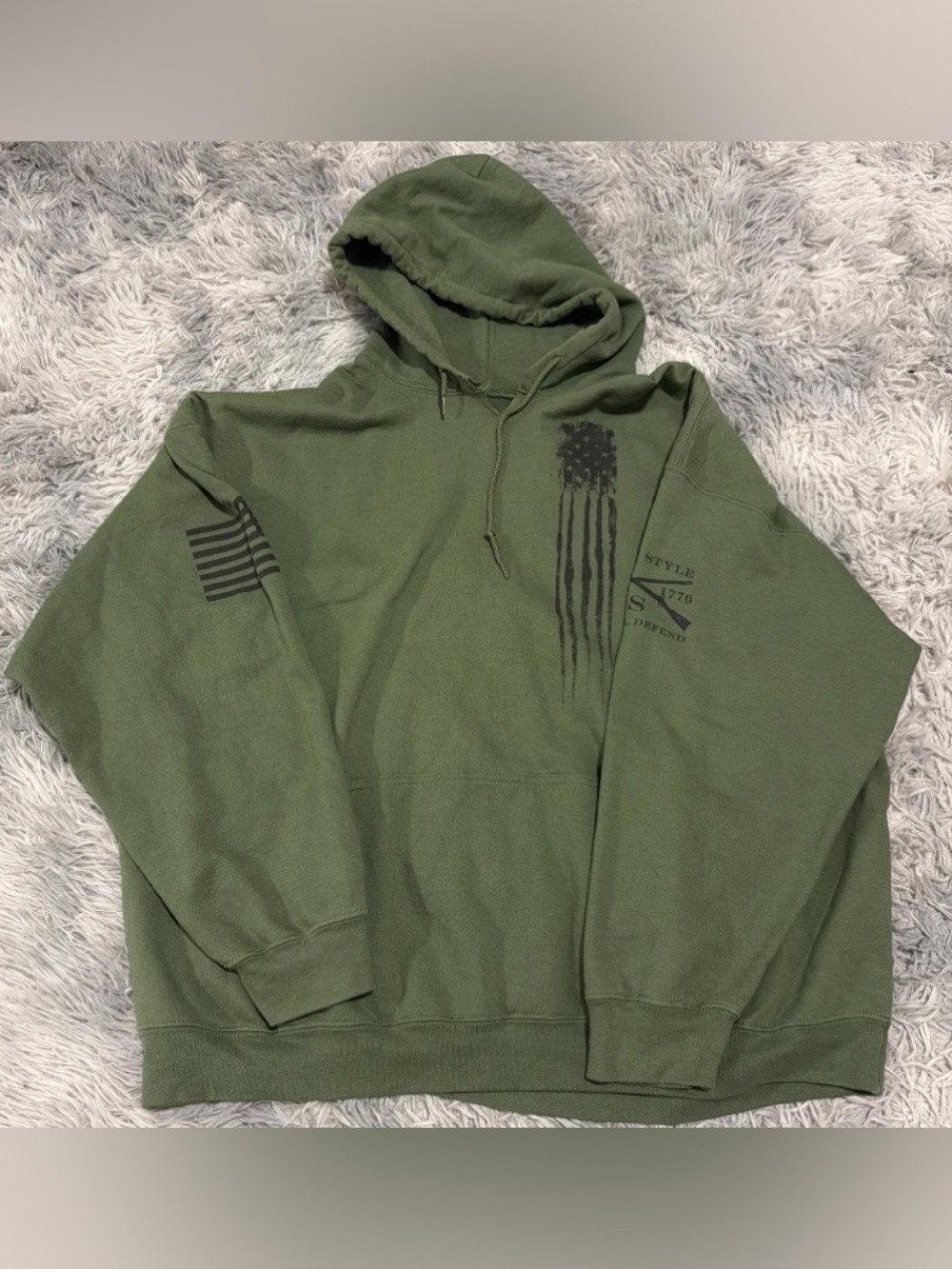 Grunt Style Hoodie Sweatshirt Mens 3XL Green Patriotic Graphic Sleeves